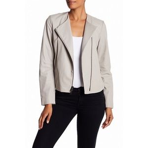 Vince Cross Front Dove Gray Washed-Leather Jacket Size Large